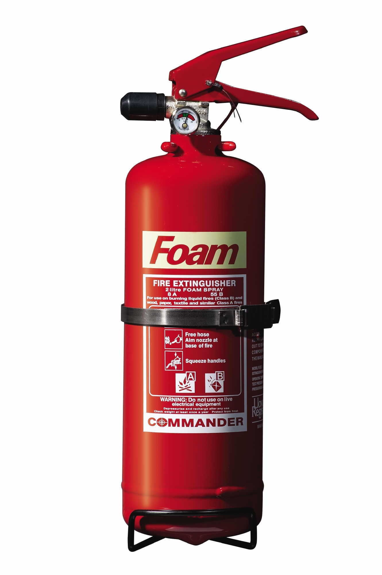 1 x 2 Litre Foam Fire Extinguisher With Bracket