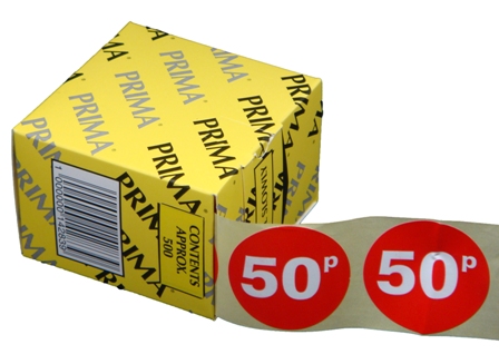 500 x "50p" Self Adhesive Price Labels