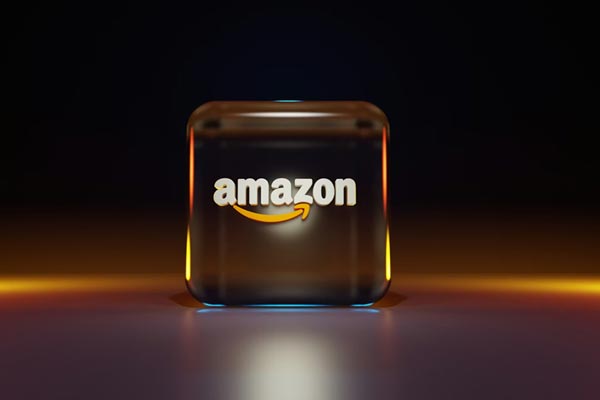 The Amazon logo in a stylized, transparent box. 