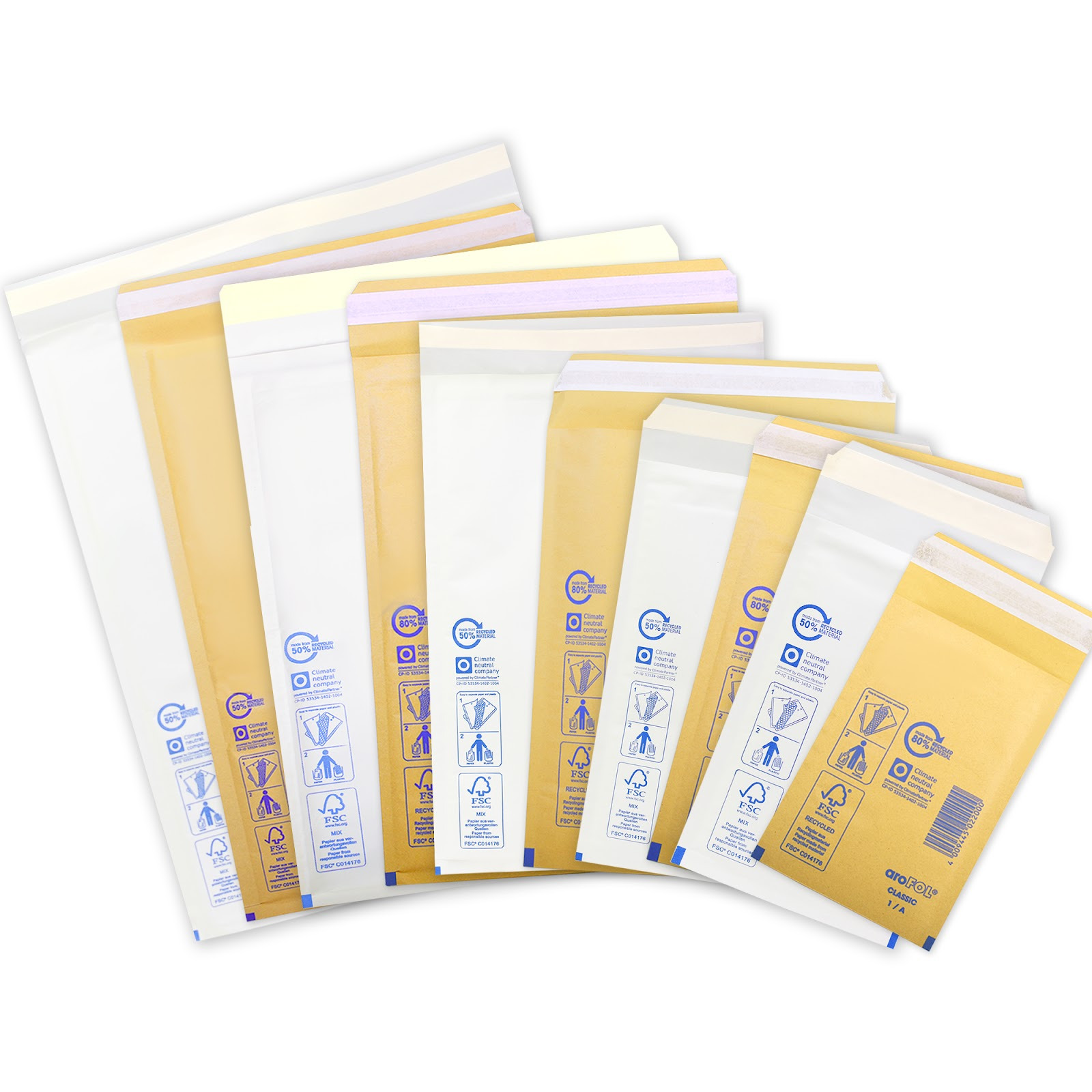 Gold and white AroFOL Bubble Mailing envelopes