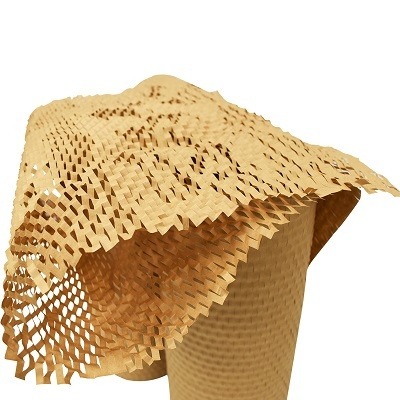 Honeycomb paper wrap roll, with a cut-out piece on top 