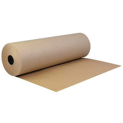 Roll of natural brown recycled kraft paper partially unrolled, showing the matte finish used for eco-friendly gift wrapping.