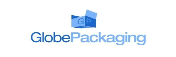 Globe Packaging company logo in blue lettering with a box icon above it.
