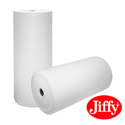 Two white Jiffy foam wrap rolls, a soft non-abrasive material used to stop scratches on delicate surfaces.